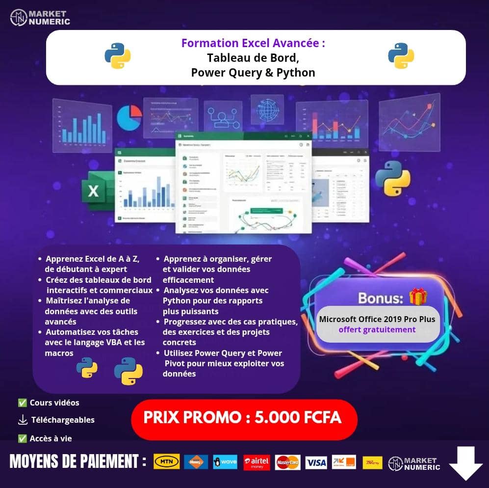 Formation Excel Avancée : Tableau de Bord, Power Query & Python.